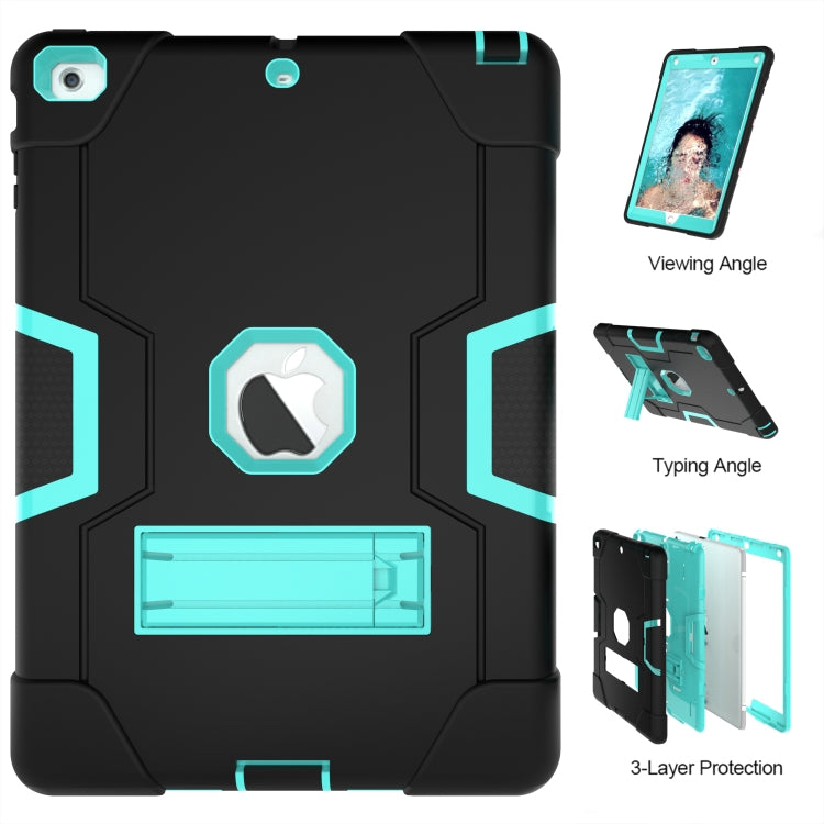 For iPad Air Contrast Color Silicone + PC Combination Case with Holder(Black + Aqua) - iPad 9.7 (2018) & (2017) Cases by buy2fix | Online Shopping UK | buy2fix