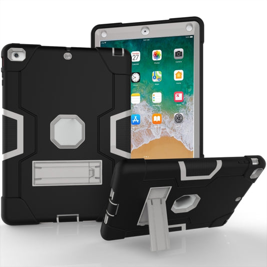 For iPad Air Contrast Color Silicone + PC Combination Case with Holder(Black + Grey) - iPad 9.7 (2018) & (2017) Cases by buy2fix | Online Shopping UK | buy2fix