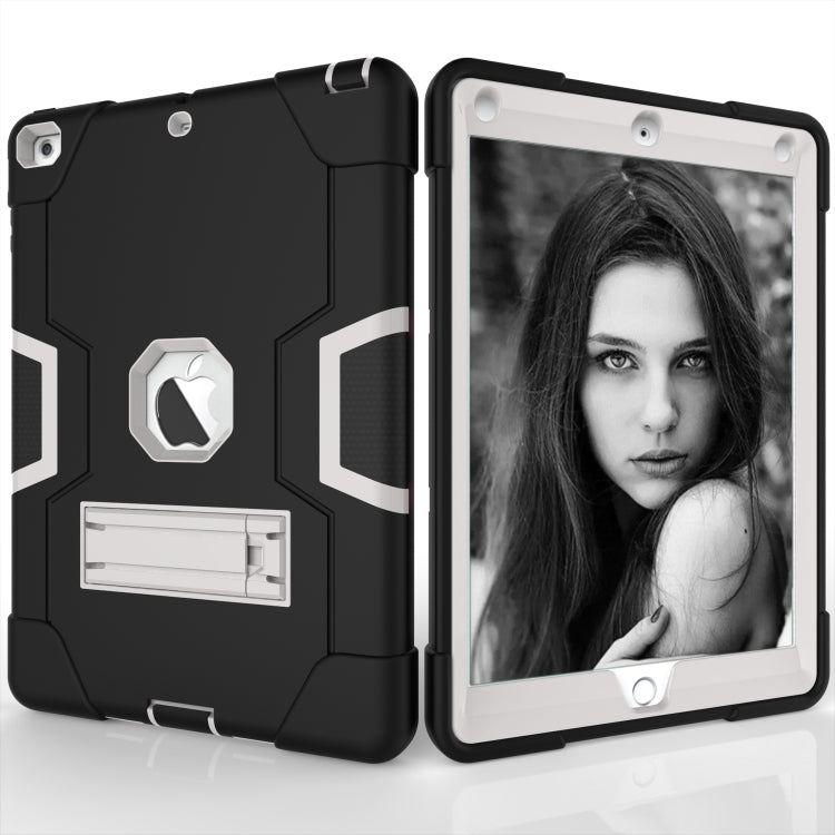 For iPad Air Contrast Color Silicone + PC Combination Case with Holder(Black + Grey) - iPad 9.7 (2018) & (2017) Cases by buy2fix | Online Shopping UK | buy2fix