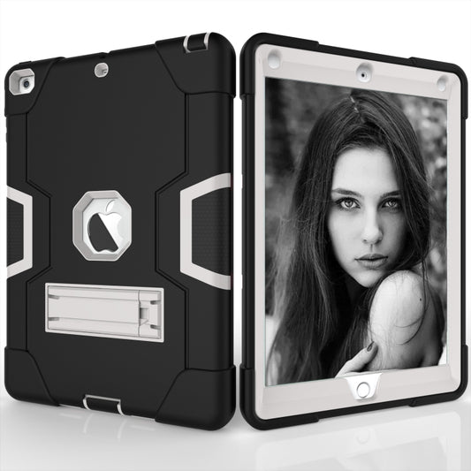 For iPad Air Contrast Color Silicone + PC Combination Case with Holder(Black + Grey) - iPad 9.7 (2018) & (2017) Cases by buy2fix | Online Shopping UK | buy2fix