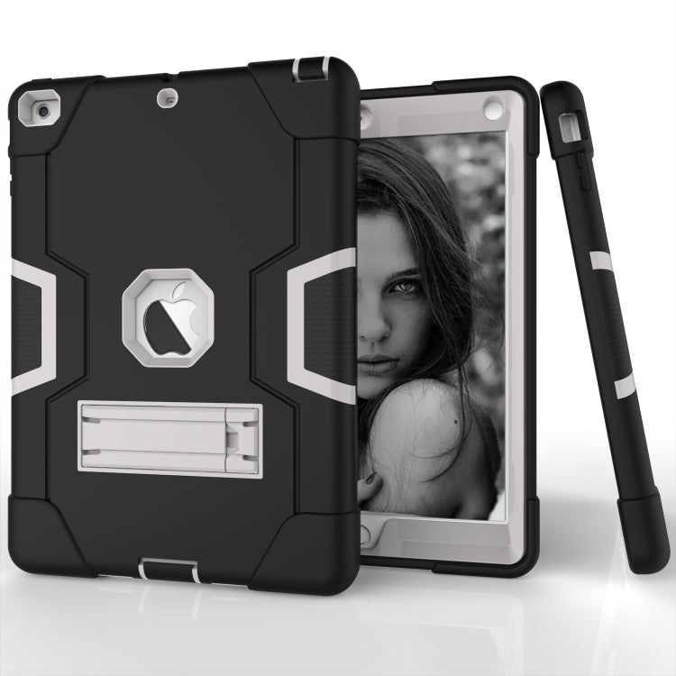 For iPad Air Contrast Color Silicone + PC Combination Case with Holder(Black + Grey) - iPad 9.7 (2018) & (2017) Cases by buy2fix | Online Shopping UK | buy2fix