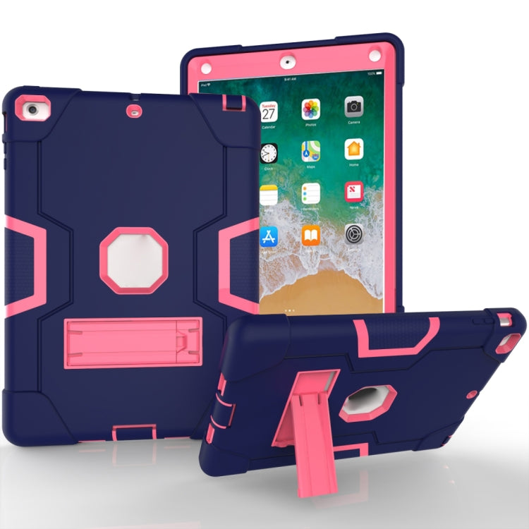 For iPad Air Contrast Color Silicone + PC Combination Case with Holder(Navy Blue + Rose Red) - iPad 9.7 (2018) & (2017) Cases by buy2fix | Online Shopping UK | buy2fix