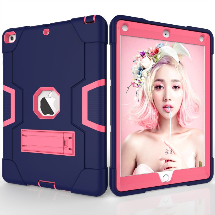 For iPad Air Contrast Color Silicone + PC Combination Case with Holder(Navy Blue + Rose Red) - iPad 9.7 (2018) & (2017) Cases by buy2fix | Online Shopping UK | buy2fix