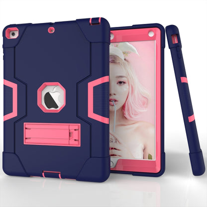 For iPad Air Contrast Color Silicone + PC Combination Case with Holder(Navy Blue + Rose Red) - iPad 9.7 (2018) & (2017) Cases by buy2fix | Online Shopping UK | buy2fix