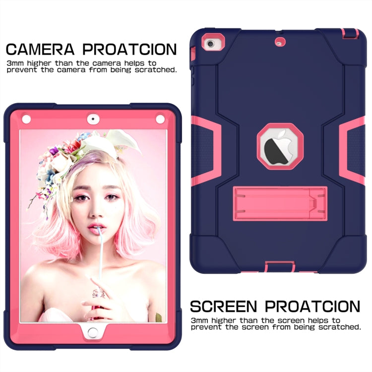 For iPad Air Contrast Color Silicone + PC Combination Case with Holder(Navy Blue + Rose Red) - iPad 9.7 (2018) & (2017) Cases by buy2fix | Online Shopping UK | buy2fix