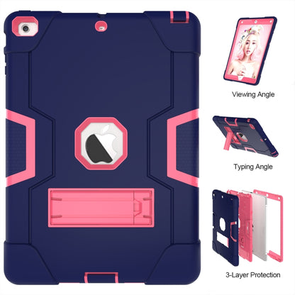 For iPad Air Contrast Color Silicone + PC Combination Case with Holder(Navy Blue + Rose Red) - iPad 9.7 (2018) & (2017) Cases by buy2fix | Online Shopping UK | buy2fix
