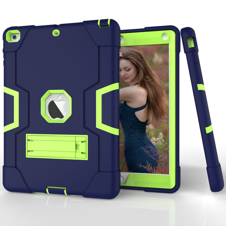 For iPad Air Contrast Color Silicone + PC Combination Case with Holder(Navy Blue +Olivine) - iPad 9.7 (2018) & (2017) Cases by buy2fix | Online Shopping UK | buy2fix