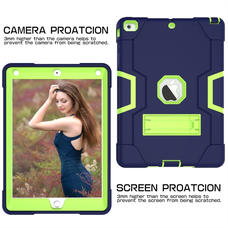 For iPad Air Contrast Color Silicone + PC Combination Case with Holder(Navy Blue +Olivine) - iPad 9.7 (2018) & (2017) Cases by buy2fix | Online Shopping UK | buy2fix