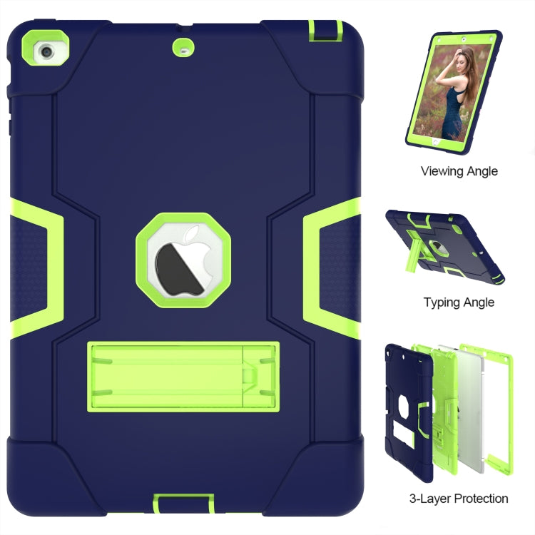 For iPad Air Contrast Color Silicone + PC Combination Case with Holder(Navy Blue +Olivine) - iPad 9.7 (2018) & (2017) Cases by buy2fix | Online Shopping UK | buy2fix