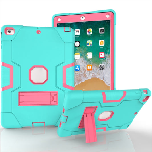 For iPad Air Contrast Color Silicone + PC Combination Case with Holder(Aqua + Rose Red) - iPad 9.7 (2018) & (2017) Cases by buy2fix | Online Shopping UK | buy2fix