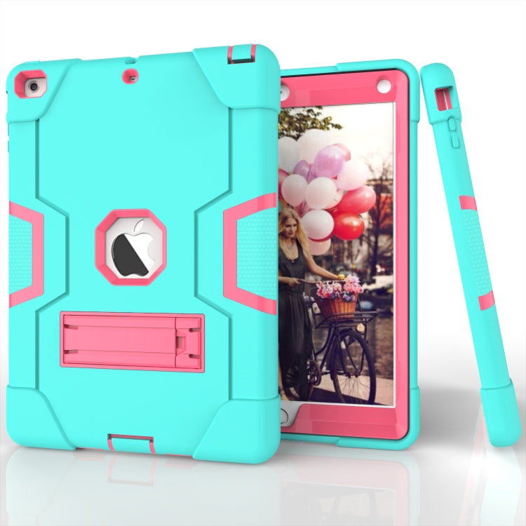 For iPad Air Contrast Color Silicone + PC Combination Case with Holder(Aqua + Rose Red) - iPad 9.7 (2018) & (2017) Cases by buy2fix | Online Shopping UK | buy2fix
