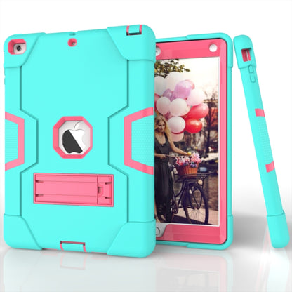 For iPad Air Contrast Color Silicone + PC Combination Case with Holder(Aqua + Rose Red) - iPad 9.7 (2018) & (2017) Cases by buy2fix | Online Shopping UK | buy2fix