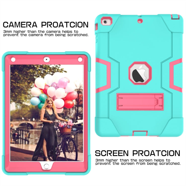 For iPad Air Contrast Color Silicone + PC Combination Case with Holder(Aqua + Rose Red) - iPad 9.7 (2018) & (2017) Cases by buy2fix | Online Shopping UK | buy2fix