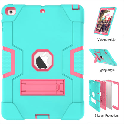 For iPad Air Contrast Color Silicone + PC Combination Case with Holder(Aqua + Rose Red) - iPad 9.7 (2018) & (2017) Cases by buy2fix | Online Shopping UK | buy2fix