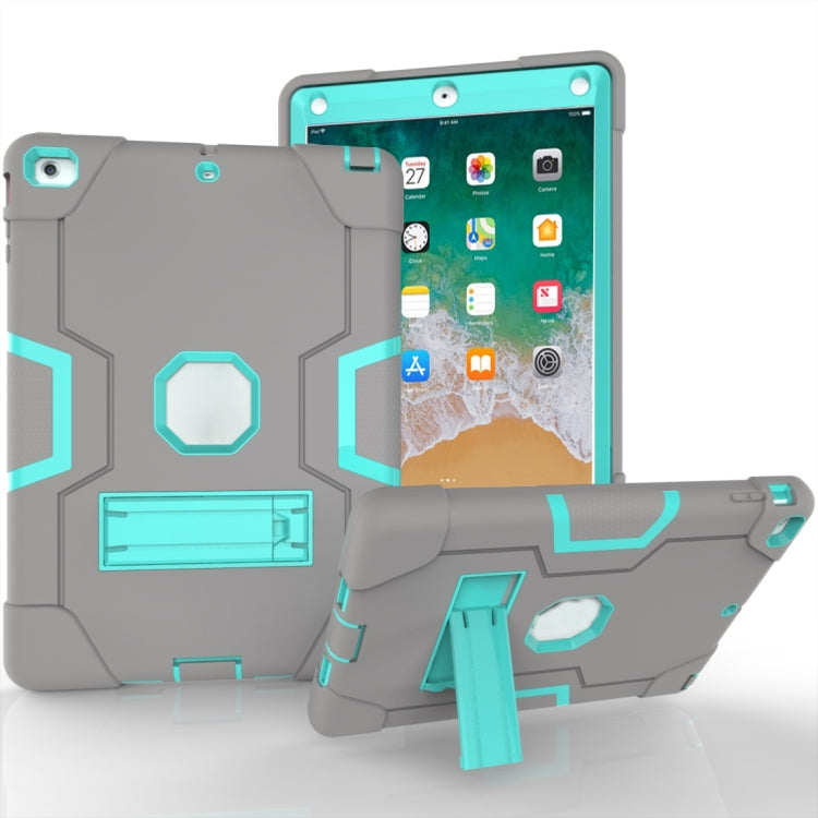 For iPad Air Contrast Color Silicone + PC Combination Case with Holder(Grey + Aqua) - iPad 9.7 (2018) & (2017) Cases by buy2fix | Online Shopping UK | buy2fix