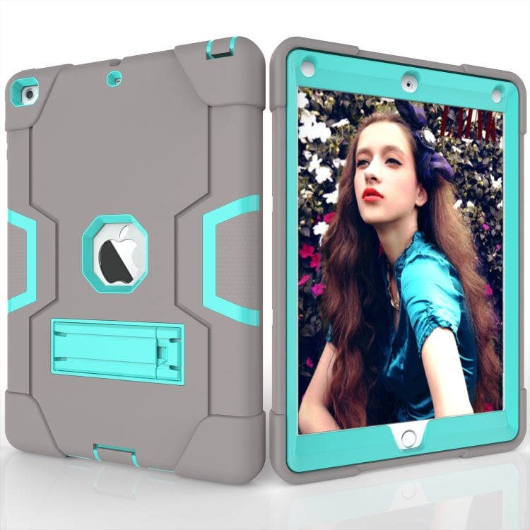 For iPad Air Contrast Color Silicone + PC Combination Case with Holder(Grey + Aqua) - iPad 9.7 (2018) & (2017) Cases by buy2fix | Online Shopping UK | buy2fix