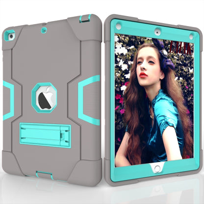 For iPad Air Contrast Color Silicone + PC Combination Case with Holder(Grey + Aqua) - iPad 9.7 (2018) & (2017) Cases by buy2fix | Online Shopping UK | buy2fix