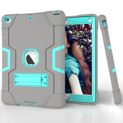 For iPad Air Contrast Color Silicone + PC Combination Case with Holder(Grey + Aqua) - iPad 9.7 (2018) & (2017) Cases by buy2fix | Online Shopping UK | buy2fix