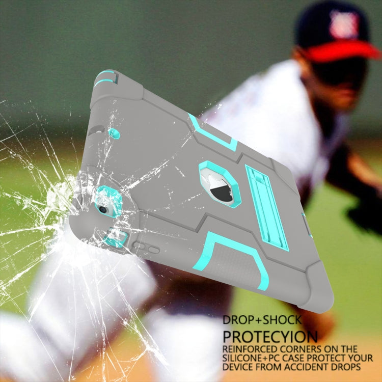 For iPad Air Contrast Color Silicone + PC Combination Case with Holder(Grey + Aqua) - iPad 9.7 (2018) & (2017) Cases by buy2fix | Online Shopping UK | buy2fix