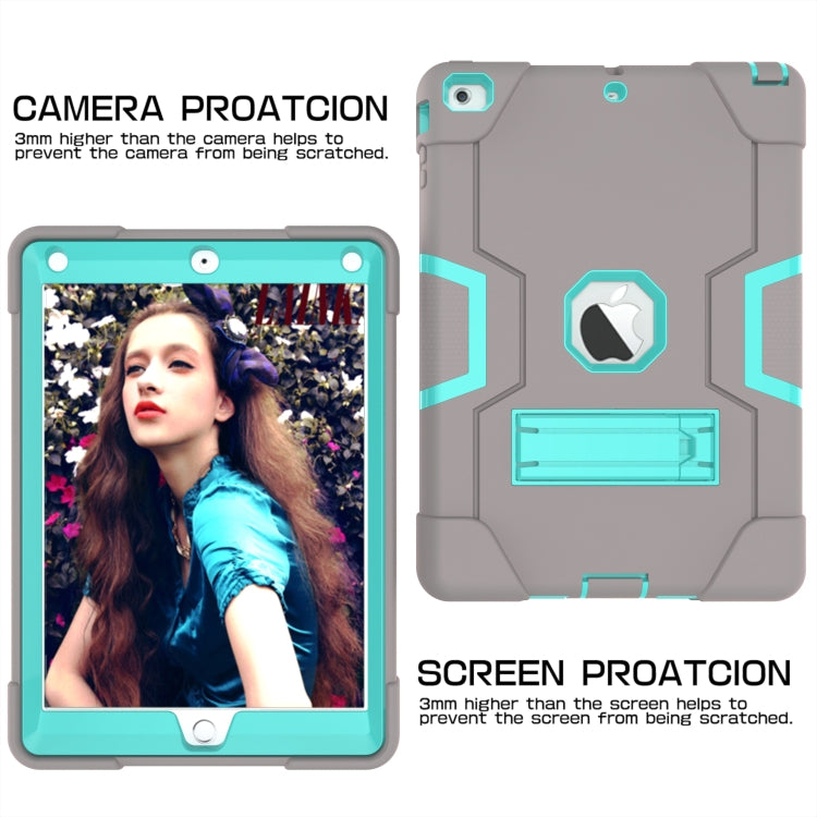 For iPad Air Contrast Color Silicone + PC Combination Case with Holder(Grey + Aqua) - iPad 9.7 (2018) & (2017) Cases by buy2fix | Online Shopping UK | buy2fix