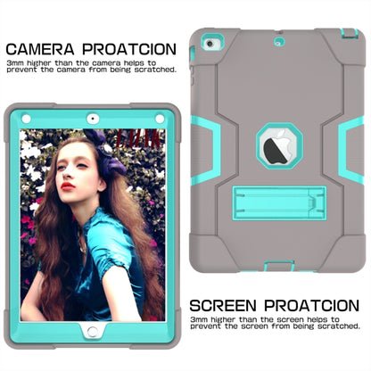 For iPad Air Contrast Color Silicone + PC Combination Case with Holder(Grey + Aqua) - iPad 9.7 (2018) & (2017) Cases by buy2fix | Online Shopping UK | buy2fix