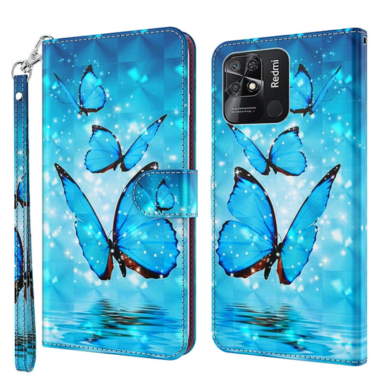 For Xiaomi Redmi 10C International Version 3D Painting Pattern TPU + PU Leather Phone Case(Three Butterflies)