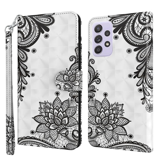 For Samsung Galaxy A53 5G 3D Painting Pattern TPU + PU Leather Phone Case(Diagonal Black Flower)