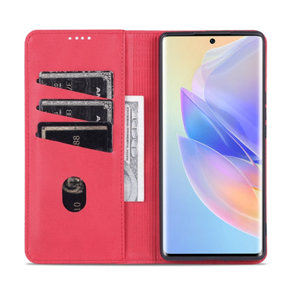 For Honor 60 SE AZNS Magnetic Calf Texture Flip Leather Phone Case(Red) - Honor Cases by AZNS | Online Shopping UK | buy2fix
