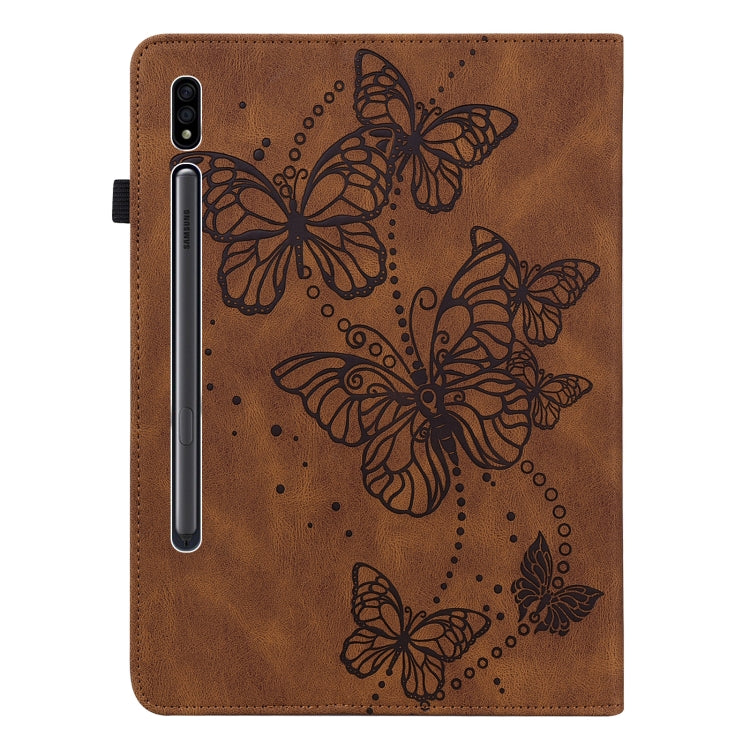 For Samsung Galaxy Tab S8 Embossed Butterfly Pattern Leather Tablet Case(Brown) by buy2fix