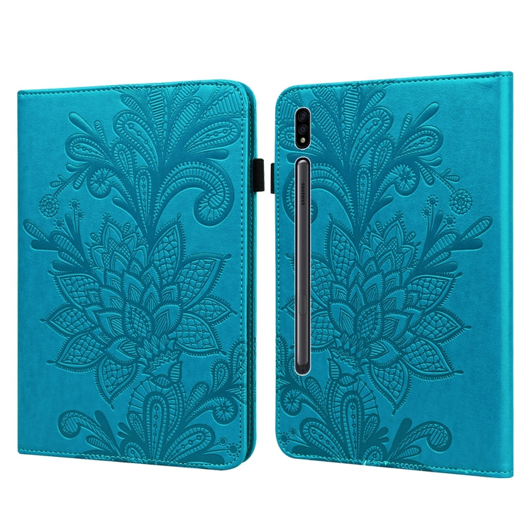 Lace Flower Embossing Pattern Leather Tablet Case For Samsung Galaxy Tab S8(Blue) by buy2fix