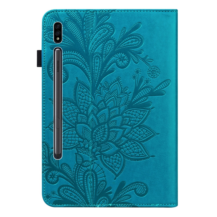 Lace Flower Embossing Pattern Leather Tablet Case For Samsung Galaxy Tab S8(Blue) by buy2fix