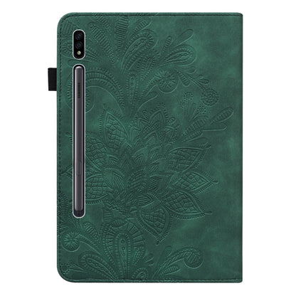 Lace Flower Embossing Pattern Leather Tablet Case For Samsung Galaxy Tab S8(Green) by buy2fix