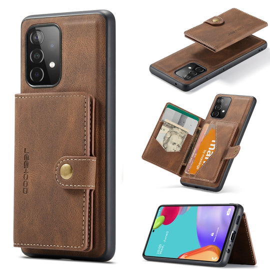 For Samsung Galaxy A33 5G JEEHOOD Retro Magnetic Detachable Phone Case with Wallet & Card Slot & Holder(Brown)