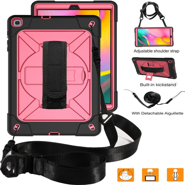For Galaxy Tab A 10.1 (2019) T510 Contrast Color Silicone + PC Combination Case with Holder(Black + Rose Red) - Tab A 10.1 (2019) T510 / T515 by buy2fix | Online Shopping UK | buy2fix