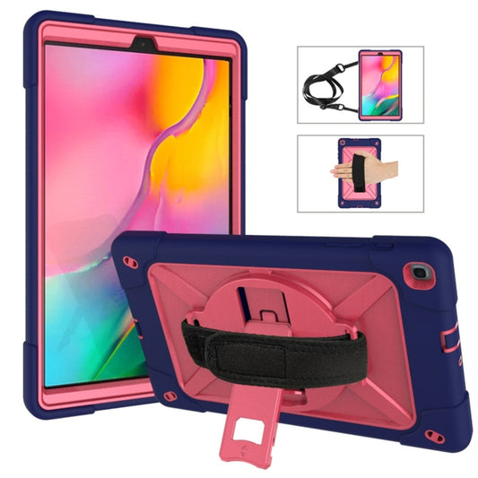 For Galaxy Tab A 10.1 (2019) T510 Contrast Color Silicone + PC Combination Case with Holder(Navy Blue + Rose Red) - Tab A 10.1 (2019) T510 / T515 by buy2fix | Online Shopping UK | buy2fix