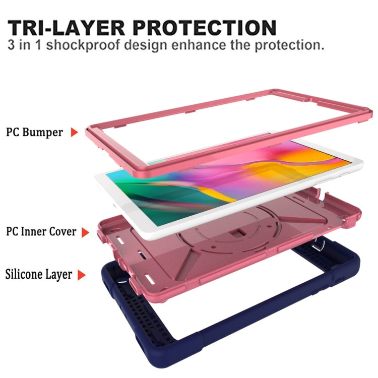 For Galaxy Tab A 10.1 (2019) T510 Contrast Color Silicone + PC Combination Case with Holder(Navy Blue + Rose Red) - Tab A 10.1 (2019) T510 / T515 by buy2fix | Online Shopping UK | buy2fix