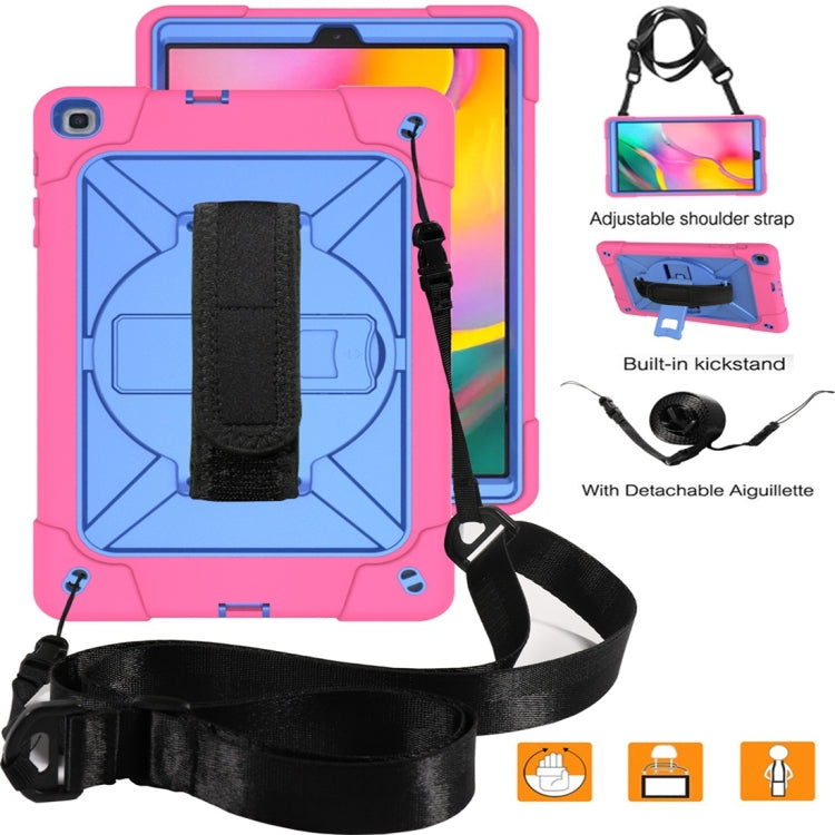 For Galaxy Tab A 10.1 (2019) T510 Contrast Color Silicone + PC Combination Case with Holder(Rose Red + Blue) - Tab A 10.1 (2019) T510 / T515 by buy2fix | Online Shopping UK | buy2fix