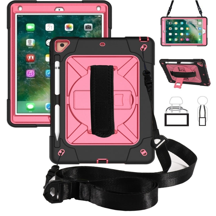 For iPad 9.7 Contrast Color Silicone + PC Combination Case with Holder(Black + Rose Red) - iPad 9.7 (2018) & (2017) Cases by buy2fix | Online Shopping UK | buy2fix