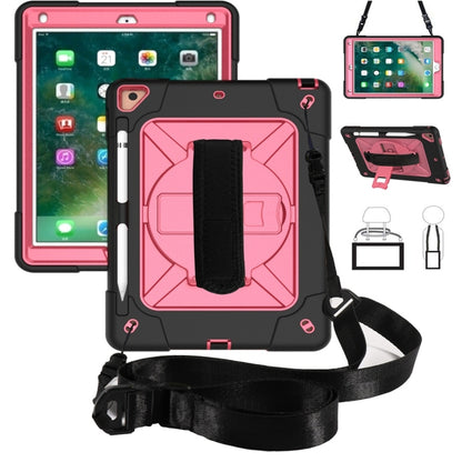 For iPad 9.7 Contrast Color Silicone + PC Combination Case with Holder(Black + Rose Red) - iPad 9.7 (2018) & (2017) Cases by buy2fix | Online Shopping UK | buy2fix