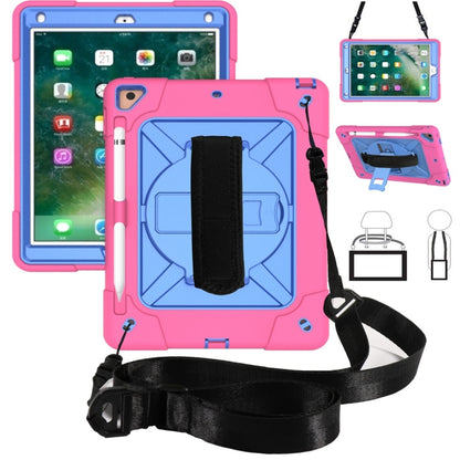 For iPad 9.7 Contrast Color Silicone + PC Combination Case with Holder(Rose Red + Blue) - iPad 9.7 (2018) & (2017) Cases by buy2fix | Online Shopping UK | buy2fix