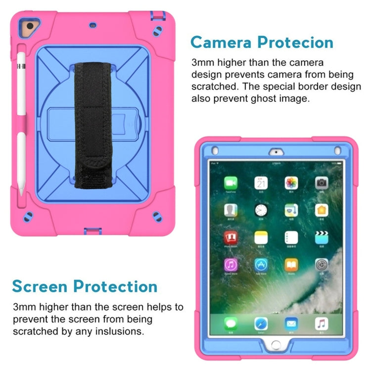 For iPad 9.7 Contrast Color Silicone + PC Combination Case with Holder(Rose Red + Blue) - iPad 9.7 (2018) & (2017) Cases by buy2fix | Online Shopping UK | buy2fix