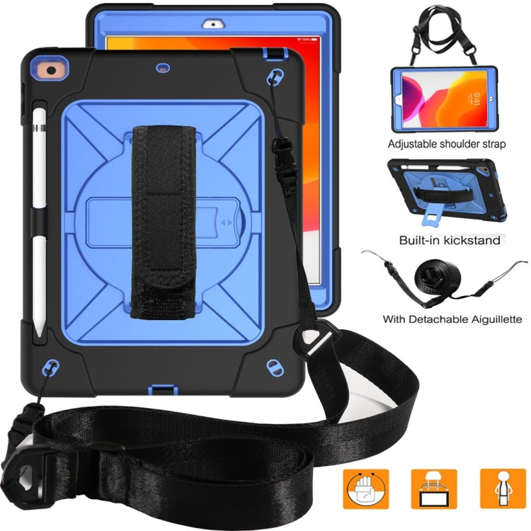 For iPad 10.2 Contrast Color Silicone + PC Combination Case with Holder(Black + Blue) - iPad 10.2 Cases by buy2fix | Online Shopping UK | buy2fix