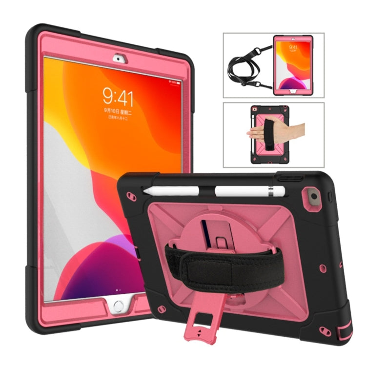 For iPad 10.2 Contrast Color Silicone + PC Combination Case with Holder(Black + Rose Red) - iPad 10.2 Cases by buy2fix | Online Shopping UK | buy2fix
