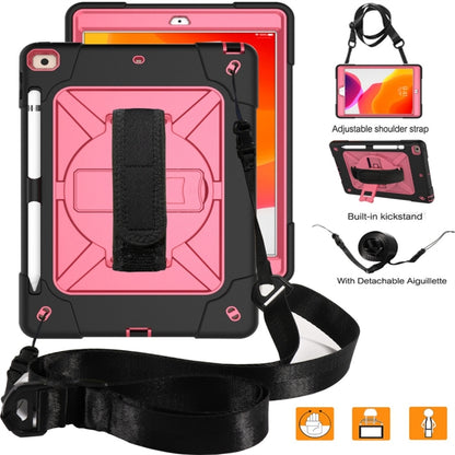 For iPad 10.2 Contrast Color Silicone + PC Combination Case with Holder(Black + Rose Red) - iPad 10.2 Cases by buy2fix | Online Shopping UK | buy2fix