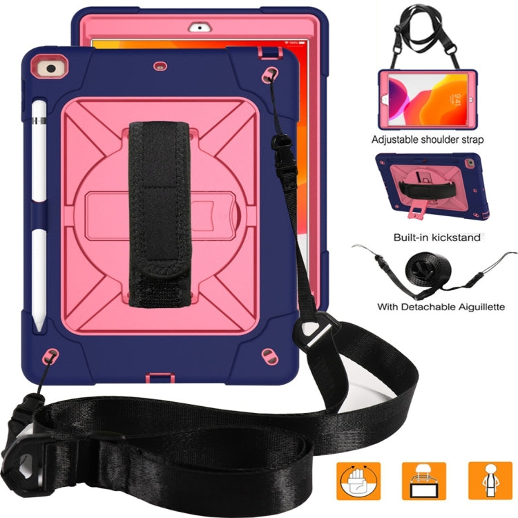 For iPad 10.2 Contrast Color Silicone + PC Combination Case with Holder(Navy Blue + Rose Red) - iPad 10.2 Cases by buy2fix | Online Shopping UK | buy2fix