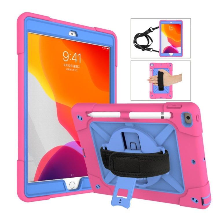 For iPad 10.2 Contrast Color Silicone + PC Combination Case with Holder(Rose Red + Blue) - iPad 10.2 Cases by buy2fix | Online Shopping UK | buy2fix