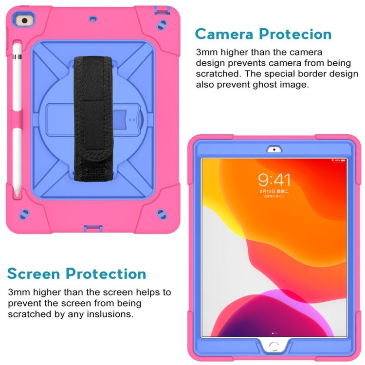 For iPad 10.2 Contrast Color Silicone + PC Combination Case with Holder(Rose Red + Blue) - iPad 10.2 Cases by buy2fix | Online Shopping UK | buy2fix