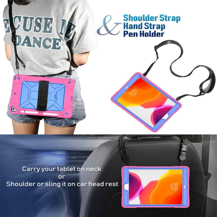 For iPad 10.2 Contrast Color Silicone + PC Combination Case with Holder(Rose Red + Blue) - iPad 10.2 Cases by buy2fix | Online Shopping UK | buy2fix