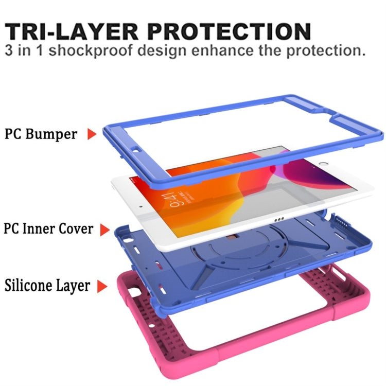 For iPad 10.2 Contrast Color Silicone + PC Combination Case with Holder(Rose Red + Blue) - iPad 10.2 Cases by buy2fix | Online Shopping UK | buy2fix