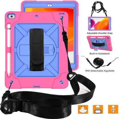 For iPad 10.2 Contrast Color Silicone + PC Combination Case with Holder(Rose Red + Blue) - iPad 10.2 Cases by buy2fix | Online Shopping UK | buy2fix